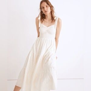 Madewell Eyelet Lucie Tie-Strap Tiered Midi Dress in Lighthouse Cream